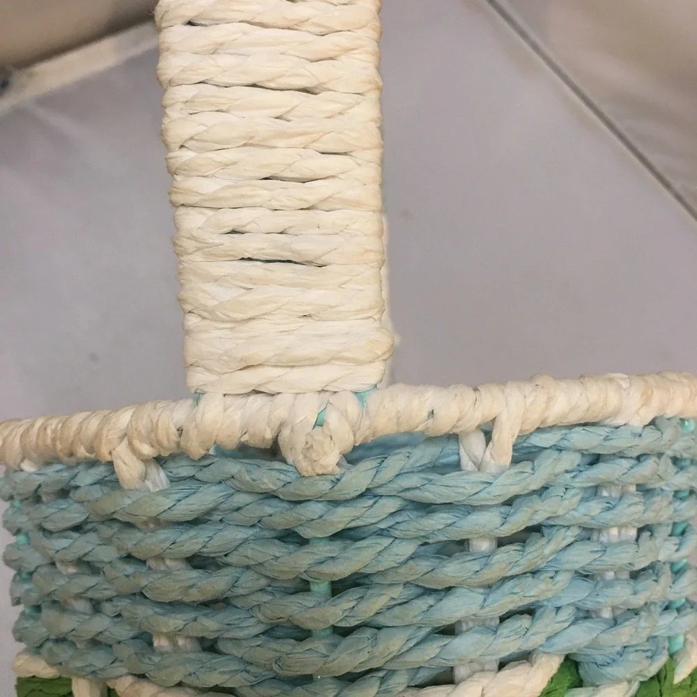 Woven Paper Rope Basket Kids OS Blue White Green Easter Spring Decor Storage